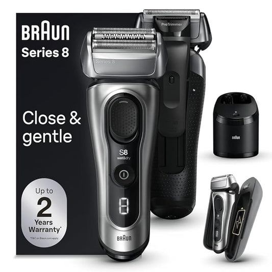 Braun Series 8 Electric Shaver, Shaving Kit with 4+1 Shaving Elements, Precision Long Hair Trimmer, SmartCare Center, PowerCase