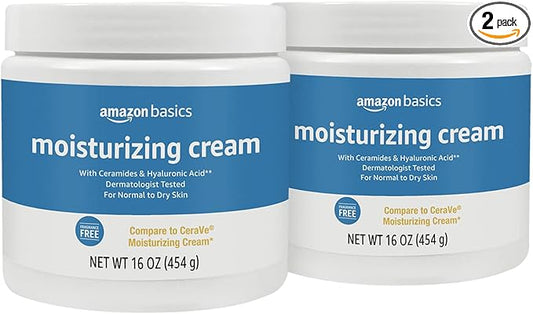 Amazon Basics Moisturizer Cream for Face, Dry Skin, Hydrating , 16 Ounces, 2-Pack