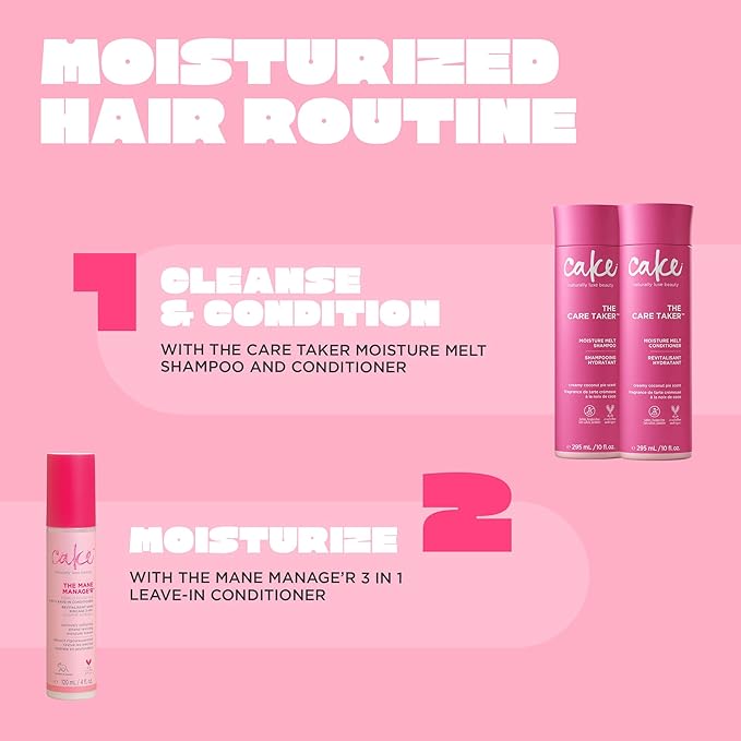 Cake Beauty 3-in-1 Leave in Conditioner, The Care Taker – Moisturizing & Softening – With Coconut Oil, Biotin, Soy & Rice Proteins – For Dry/Normal Hair Types – 4 Fl Oz / 120 mL (Packaging May Vary)