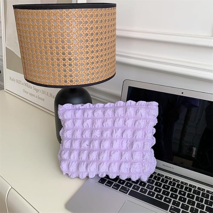 PAZIMIIK Floral Makeup Bag Large Cotton Zipper Pouch for Purse Travel Canvas Make Up Organizer for Women Cosmetic,Bubble Purple