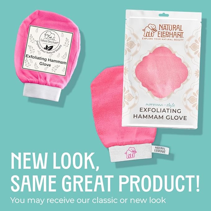 Natural Elephant Exfoliating Hammam Glove | Authentic Moroccan Kessa Body Scrub Mitt for Spa-Quality Skin Renewal | Pink Tulip Single