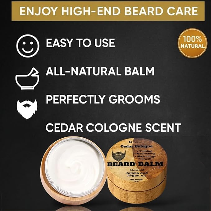Beard Balm, CEDAR COLOGNE SCENTED with Jojoba and Argan Oil, Nourishing and Taming Formula, 50g