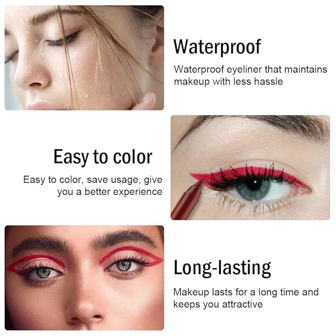 evpct Red Eyeliner Pencils for Eyes, True Red Colored Eye Liner Pencil Pen Makeup Waterproof Smudge Proof, Colored Gel Waterline Eyeliner Liquid, Face Eye Paint Stick Halloween Makeup 17