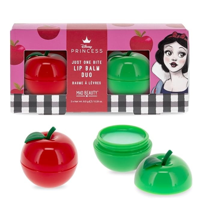Mad Beauty Disney Snow White Lip Balm Duo | Apple & Strawberry Scents | Moisturizing & Soothing | Self-Care Gift for Women, Adults, and Teens