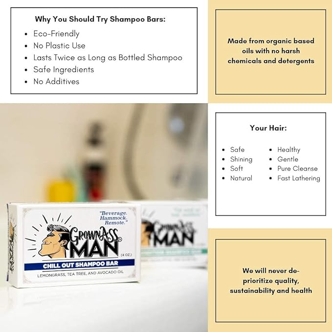 Solid Shampoo Bar Rich Lather 3 in 1: Hair, Beard & Body Wash - Plastic Free & Eco-Friendly, Natural & Organic Clean for All Hair Types, 4oz Bar (Mint Condition, Single)