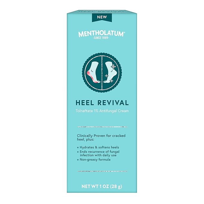 Mentholatum Heel Revival, Persistent Cracked Heel Repair Treatment, 1% Tolnaftate Antifungal Cream, Antifungal Foot Treatment, Eliminates & Prevents Fungus, 1 OZ