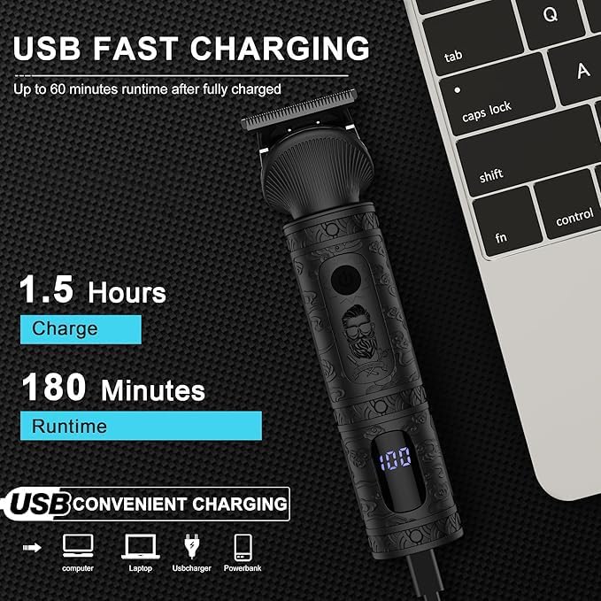 Beard Trimmer for Men Professional Mens Beard Grooming Kit T-Blade Trimmer Electric Shaver Razor Nose Body Trimmer Hair Cutting Kit Cordless 7 in 1 Black