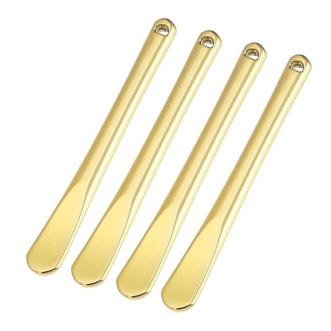 VOCOSTE 4 Pcs Makeup Spatula Mini Spoon, Eye Cream Massage Sticks Beauty Scoop, for Facial Cosmetic Face Cream, Zinc Alloy 2.32"x0.30", Gold Tone