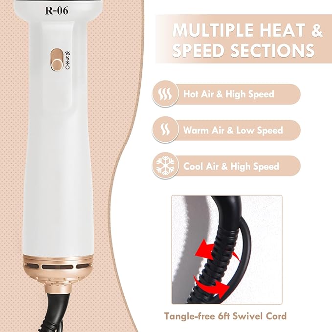 Hair Dryer Blow Dryer Brush in One, 4 in 1 Hair Dryer and Styler Volumizer with Oval Barrel, Professional Salon Hot Air Brush for All Hair Types, Bright White