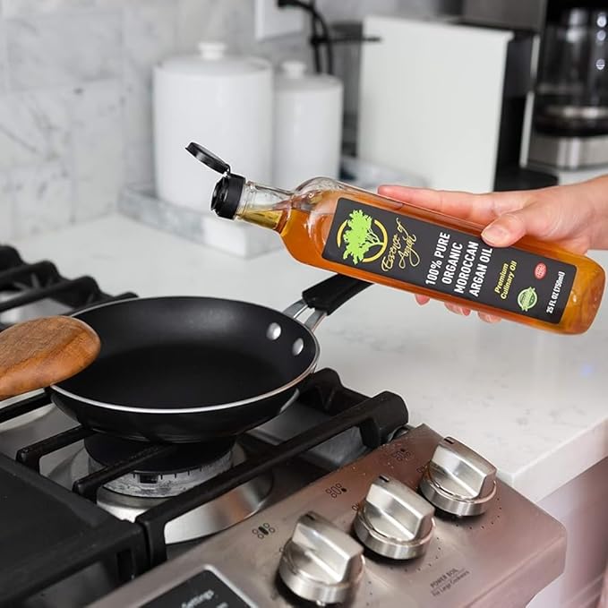 Essence of Argan Organic Moroccan Argan Oil for Cooking, Vegan Eco-Certified USDA-Approved Natural Argan Oil, Great Culinary Oil and Keto Dressing Rich in Nutrients, 25 Ounces