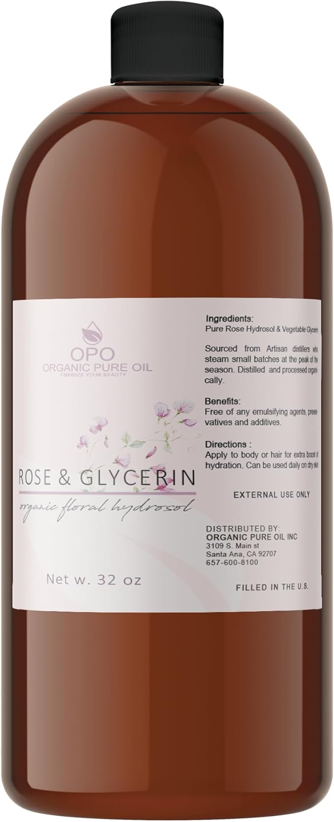 Rosewater Glycerin Mist Toner Bulk Spray Facial Body Floral Cleanser Pure Rose Hydrosol Vegetable Glycerine Moisturizing Cleansing Toning Mix Face Skin Hair Body - Packaging May Vary (32 Ounces)