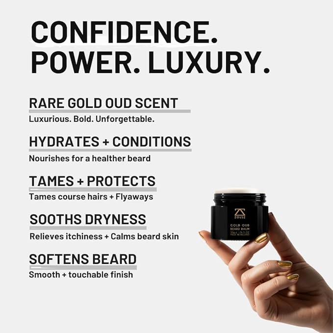 Gold Oud Beard Balm for Men – Luxurious Beard Cream with Shea Butter, Coconut Oil & Rich Cream Texture – Deep Conditioning & Styling – 50g