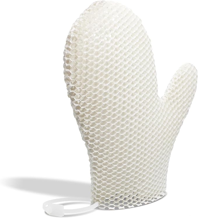 Bath Mitt - Exfoliating Glove, Honeycomb Body Scrubber,Massage Body Scrub Gloves for Home Spa,Mitt Sponges for Cleaning Body,Deep and Gentle,Fast foaming (White(Softer,Medium Size))