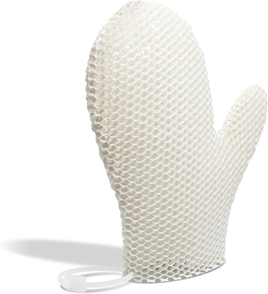 Bath Mitt - Exfoliating Glove, Honeycomb Body Scrubber,Massage Body Scrub Gloves for Home Spa,Mitt Sponges for Cleaning Body,Deep and Gentle,Fast foaming (White(Softer,Medium Size))