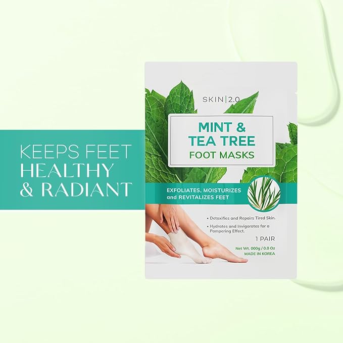 Tea Tree & Mint Foot Masks - Fights Athlete's Foot, Detoxifies & Exfoliates, Cooling & Relaxing - Dermatologist Tested Korean Skincare - Clean Beauty, Cruelty-Free, All Skin Types - 3 Pairs