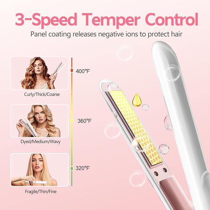 Cordless Hair Straightener and Curler 2 in 1, Fast Heating Ceramic Flat Iron,Rechargeable Portable Hair Straightening Iron for Women, Travel Hair Styler