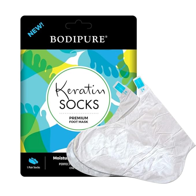 Bodipure Premium Foot Mask Keratin Socks | at Home Spa Moisturizer Socks for Dry Cracked Feet, Callus & Heel Softening | Easy-to-Use Pedicure Foot Repair | Chemical-Free Feet Treatment | 12 Pairs