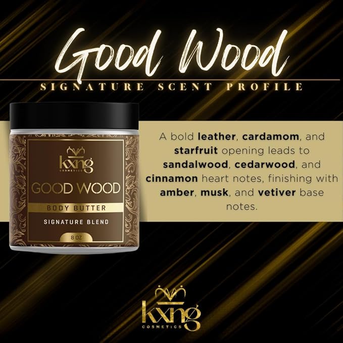 KXNG Cosmetics, Body Butter, Organic Skin Care for Men and Women, Body Moisturizer Lotions and Creams, Raw Shea Butter, Cocoa Butter, Mango, Coconut Oil, Hand, Foot, All Skin Types (Good Wood XL)
