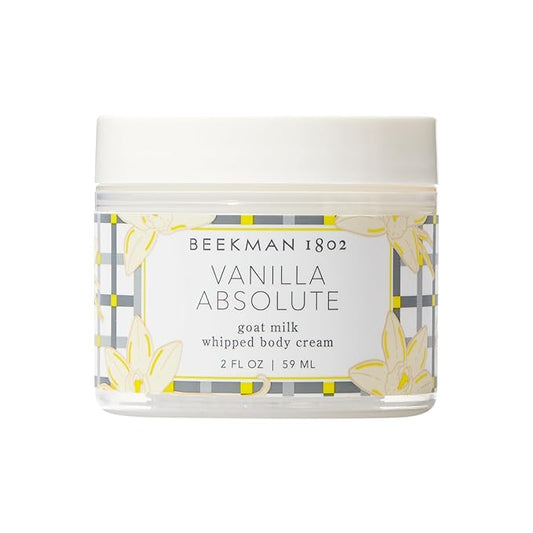 Beekman 1802 Whipped Body Cream, Vanilla Absolute, 2oz - Scented - Moisturizes, Soothes & Softens - With Coconut Oil & Mango Seed Butter - No Irritation - Good for Sensitive Skin