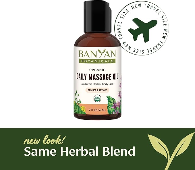 Banyan Botanicals Daily Massage Oil – Organic Ayurvedic Massage Oil – Balancing and Grounding – 2 oz – Non GMO Sustainably Sourced Abhyanga Oil