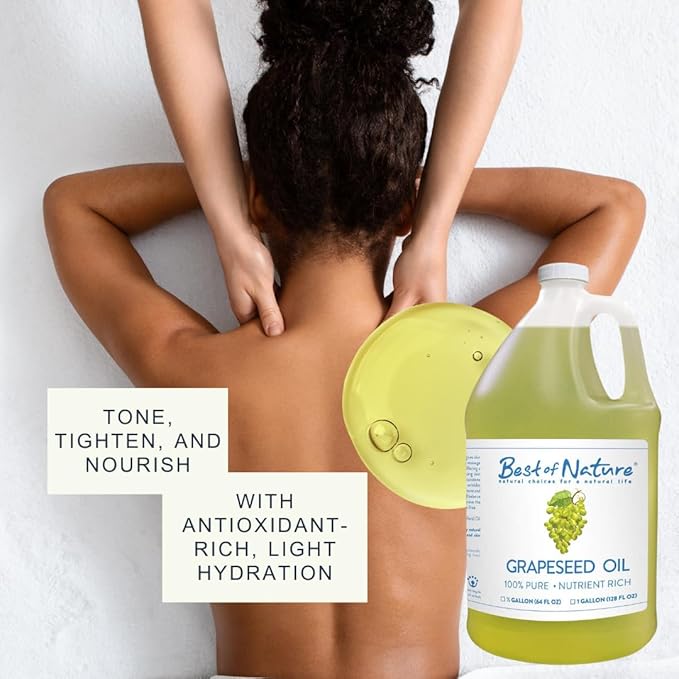 Best of Nature 100% Pure Grapeseed Oil - Unscented, Lightweight, Non-Greasy Moisturizer for Hair, Skin, Face & Aromatherapy, Carrier Oil for Essential Oils, 5 Gallon Pail (640 fl oz)