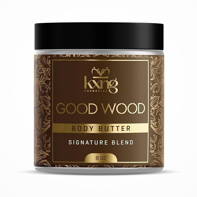 KXNG Cosmetics, Body Butter, Organic Skin Care for Men and Women, Body Moisturizer Lotions and Creams, Raw Shea Butter, Cocoa Butter, Mango, Coconut Oil, Hand, Foot, All Skin Types (Good Wood XL)
