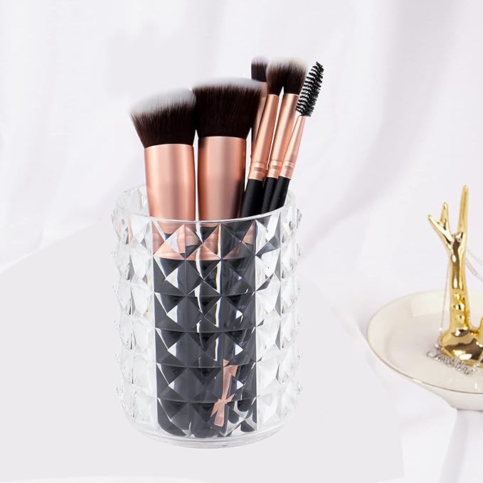 Acrylic Makeup Brush Holder Organizer, Clear Pencil Pen Holder, Crystal Cosmetics Brushes Cup Storage Solution, Round