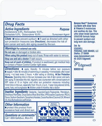 Banana Boat Aloe Vera with Vitamin E Sunscreen Lip Balm, SPF 45, 0.15 Ounces each (Value Pack of 3)