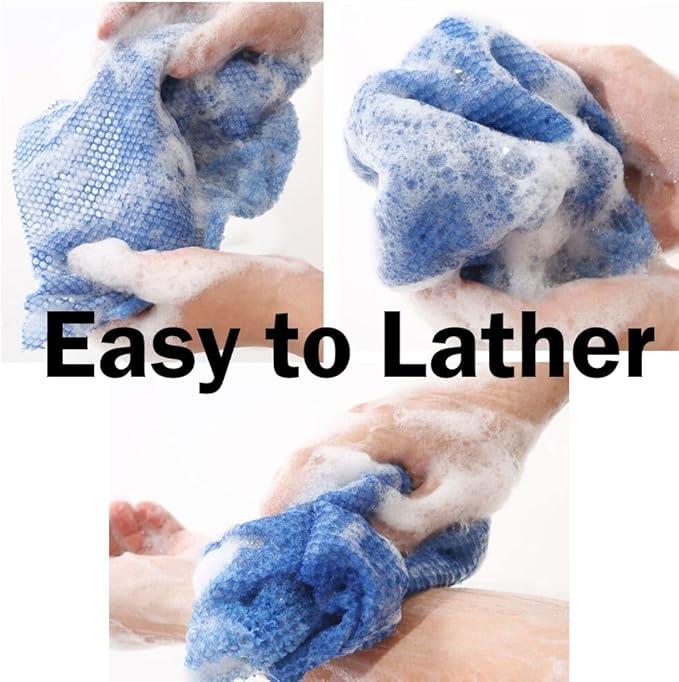 4 Pack Bath Sponge Net, Body Scrubber,African Exfoliating Net for Shower,11.8 inch X31.5 Inch Long Shower Net (Pink&Blue&Yellow&Black)…