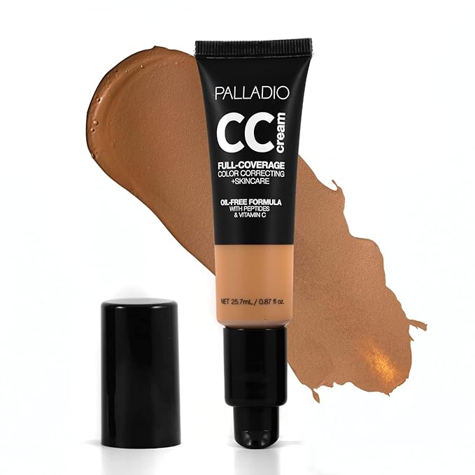 Palladio Full-Coverage Color Correction CC Cream, Oil-Free w/ Peptides&Vitamin C, Best for Correcting Redness&Uneven Skin Tone, Buildable Foundation (Rich 51W, Warm Undertone), 0.87 Fl Oz (Pack of 1)