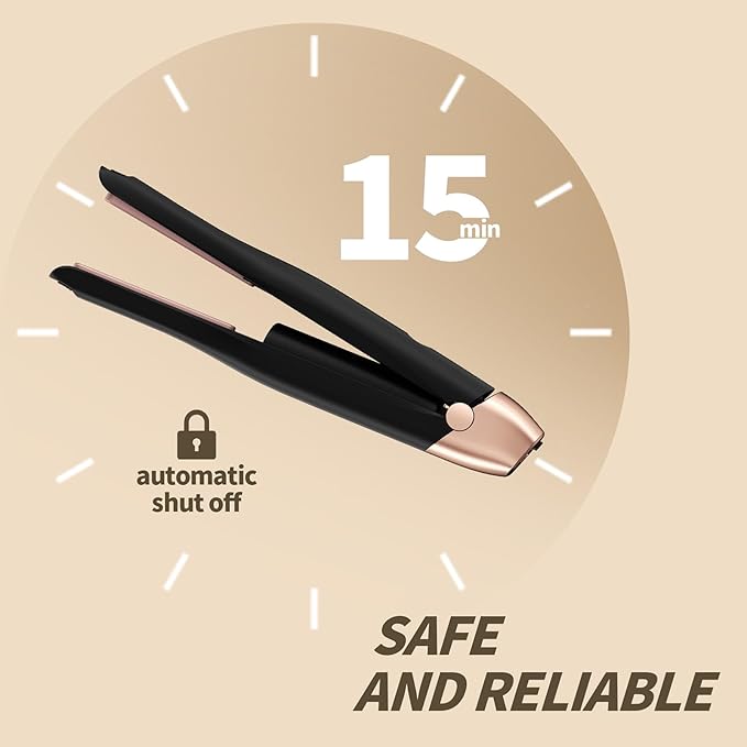 Mini Cordless Hair Straightener Portable Straight Curl Dual Purpose Hair Straightening Irons Fast Heating Hair Care with 3 Temperature Settings and Auto Shut-Off Hair Styling Tools for Women (Black)