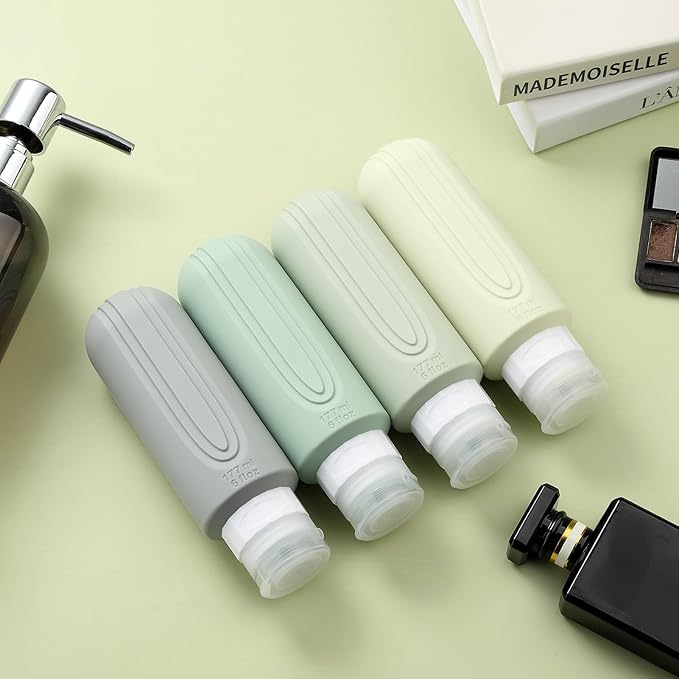 Travel Bottles for Toiletries, Large 6oz Oversize Containers, BPA Free Leak Proof Tubs Refillable Liquid Traveler Accessories with Toiletry Bag for Cometic Shampoo and Lotion Soap (4 Pack)