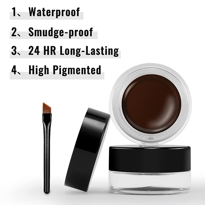 Erinde Brown Gel Eyeliner, Waterproof Cream Eyeliner Gel Pot, High-Intensity Pigments Long Lasting Smudge-Proof Eye Liner Eyebrow Makeup, Waterline Matte Eye Liner with 2PCS Brushes, 06 Brown