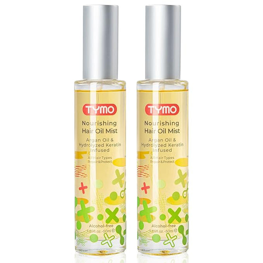 TYMO Argan Hair Oil Spray - Hydrating Veganic Natural 6 Blend Oil for Frizzy & Dry Hair, Organic Pure Formula, Daily Use Hair Treatment, Smooth Damaged Ends, Olive Oil & Vitamin E Infused, Pack of 2