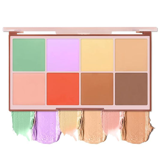 Face Color Corrector Palette, 8 Colors Correcting Contour Cream Makeup Palette, Green Peach Red Yellow Concealer Facial Camouflage Contouring Pallet for Redness Dark Circles (01)