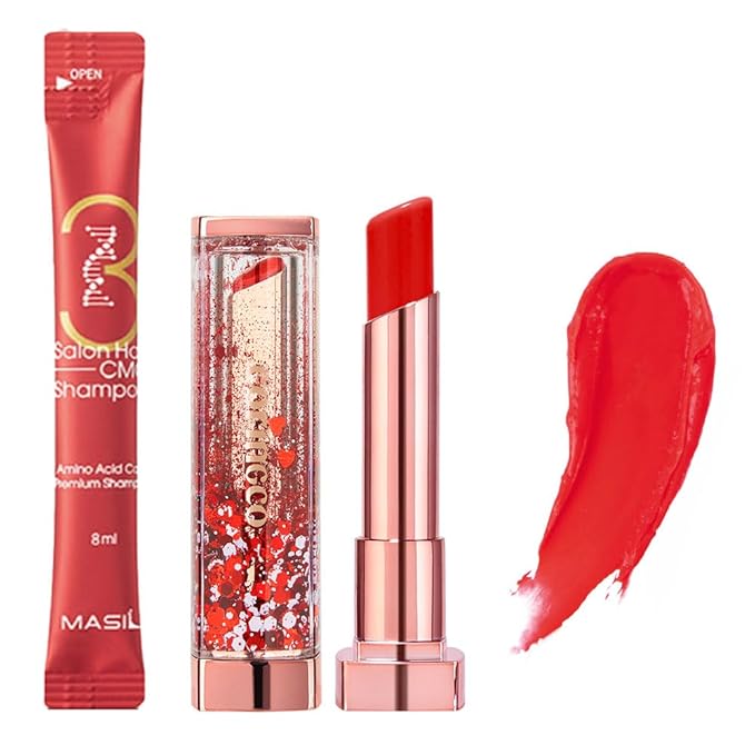 [SET] CORINGCO Sparkle Cute Color Changing Lip Balm｜ Colored Lip Cream Lip Gloss, Glitter Lip Care Lip Pack Birthday Gift Glitter Gift Sequin Shiny Spangle Lipbalm (#06 Apple Red)