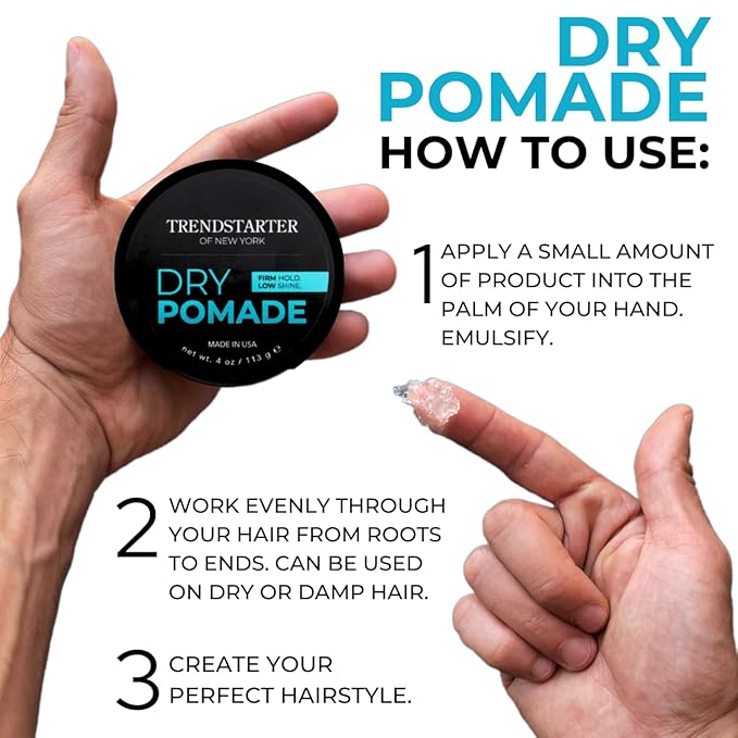 TRENDSTARTER - DRY POMADE (4oz) (PACK of 2) - Firm Hold - Low Shine - Water-Based Gel Type Pomade - All-Day Hold Premium Hair Styling Products