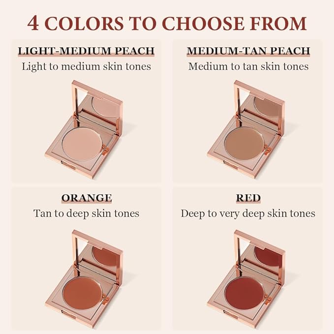 Colored CC Undereye Corrector, Eye Concealer Undereye Color Corrector for Dark Circles, Clay Neutralizing Makeup Under Eye Hydrating Concealer with Brush (Light-Medium Peach, Small)