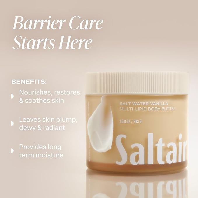 Saltair Multi-Lipid Body Butter - Rich, Nourishing Salt Water Vanilla Hydrating Body Cream with Ceramide Complex, Coconut Oil, and Shea Butter. Deep Moisturizing Dry Skin Care. 10oz Jar