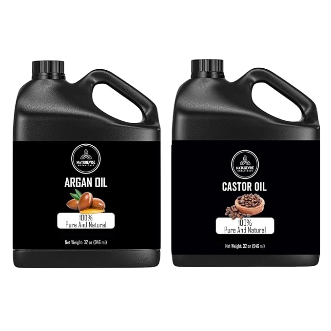 Naturevibe Botanicals Argan Oil 32oz and Castor Oil 32oz | Oil Combo