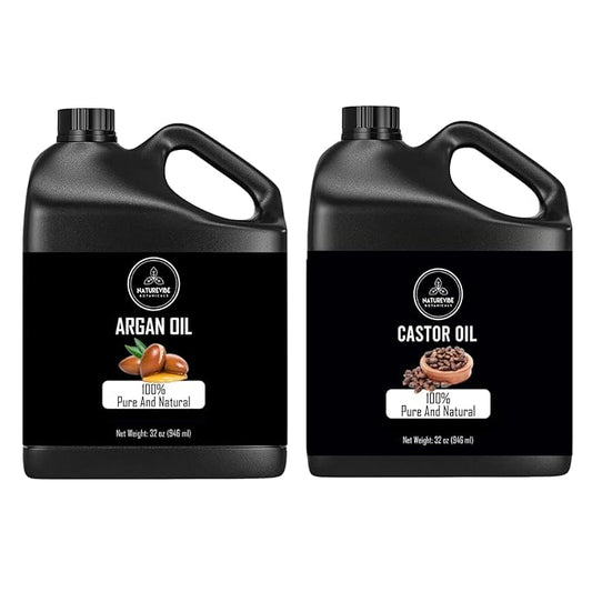 Naturevibe Botanicals Argan Oil 32oz and Castor Oil 32oz | Oil Combo