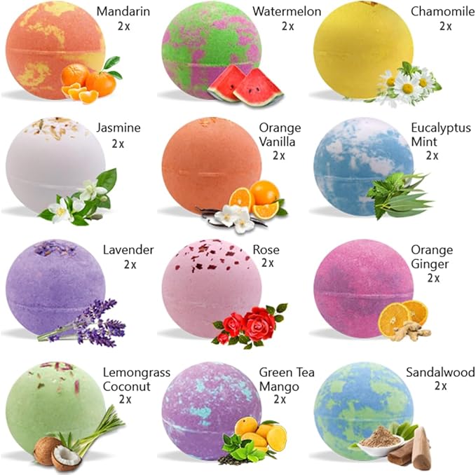 Bath Bombs for Women Gift Set - 24 Natural and Organic Bath Bombs with Essential Oils & Moisturizing Shea Butter, Spa Birthday Gift, Selfcare Gifts for Her, Women, Teen Girls, Kids, Bridesmaid Gift