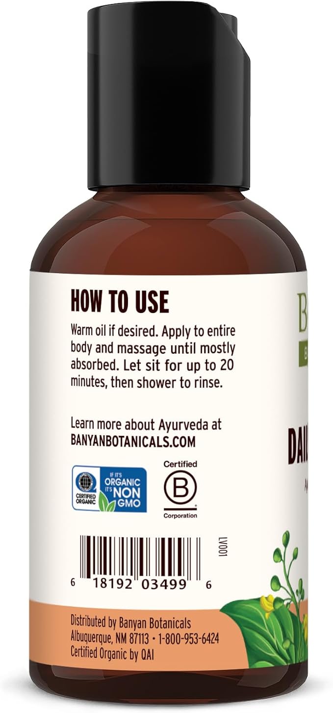 Banyan Botanicals Daily Massage Oil – Organic Ayurvedic Massage Oil – Balancing and Grounding – 2 oz – Non GMO Sustainably Sourced Abhyanga Oil