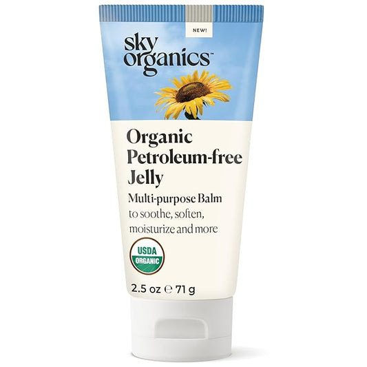 Sky Organics Organic Petroleum-free Jelly, Multi-Purpose Skin Care Balm with Organic Shea Butter, Coconut Oil, Olive Oil & Vitamin E, Moisturizing Lip Balm & Moisturizer for Dry Skin, 2.5 Oz w Ebook