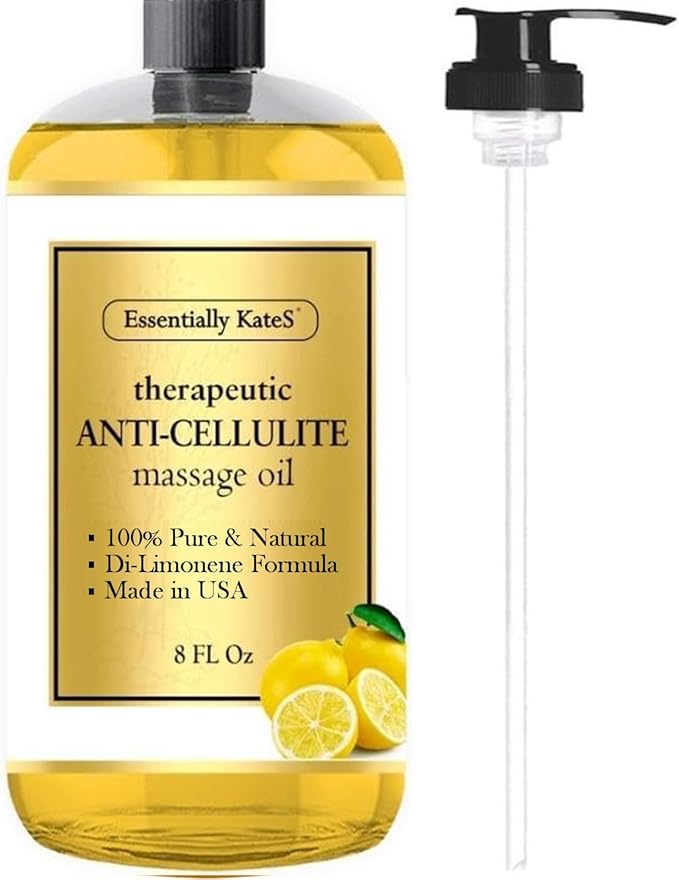 Essentially KateS Cellulite Massage Oil 8 Fl Oz - Helps Break Down Fat Cells in Hip, Thighs, Buttocks, and Abdomen - Absorbs Immediately - Beautiful Scent