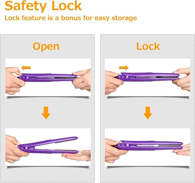 AmoVee Mini Flat Iron, 0.7 Inch Mini Hair Straightener, Small Flat Iron for Short Hair,Curls Bangs, Dual Voltage Travel Hair Straightener（Purple）