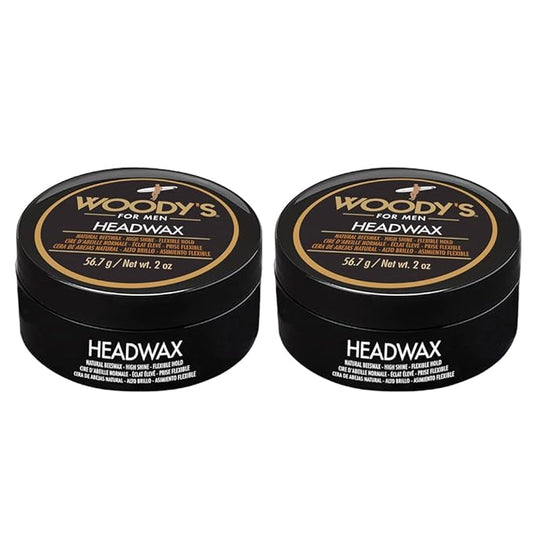 Woody's Headwax Styling Pomade for Men, Flexible Hold, High Shine, with Natural Beeswax, Non-stiff, Non-Sticky, Moldable, For all Hair Types, Travel-size, 2 oz./ 2-Pack