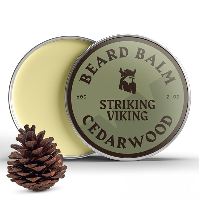 Striking Viking Beard Balm for Men – Light Hold, Cedar, 2 Oz - Leave-in Beard Conditioner with Shea Butter, Tea Tree, Argan & Jojoba Oils - Smooth, Shape, Moisturize & Soften Coarse, Dry Facial Hair