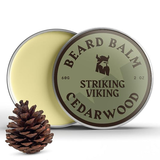 Striking Viking Beard Balm for Men – Light Hold, Cedar, 2 Oz - Leave-in Beard Conditioner with Shea Butter, Tea Tree, Argan & Jojoba Oils - Smooth, Shape, Moisturize & Soften Coarse, Dry Facial Hair
