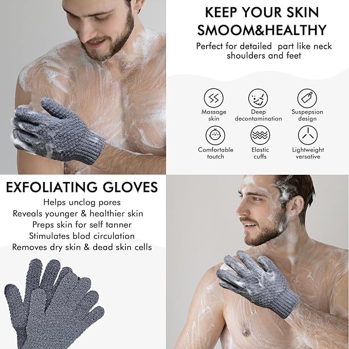 Yiclick 6Pairs Heavy Exfoliating Gloves,Body Scrub Exfoliator for Dead Skin Remover,Exfoliating Body Scrubber for Bath Shower Exfoliation,Exfoliate Sponge Loofah Washcloth Mitt Men Women
